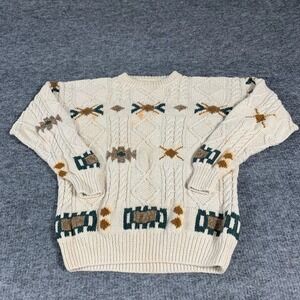 Vintage St Johns Bay Sweater Mens XL Beige Cable Knit Chunky Fisherman Golf 90s